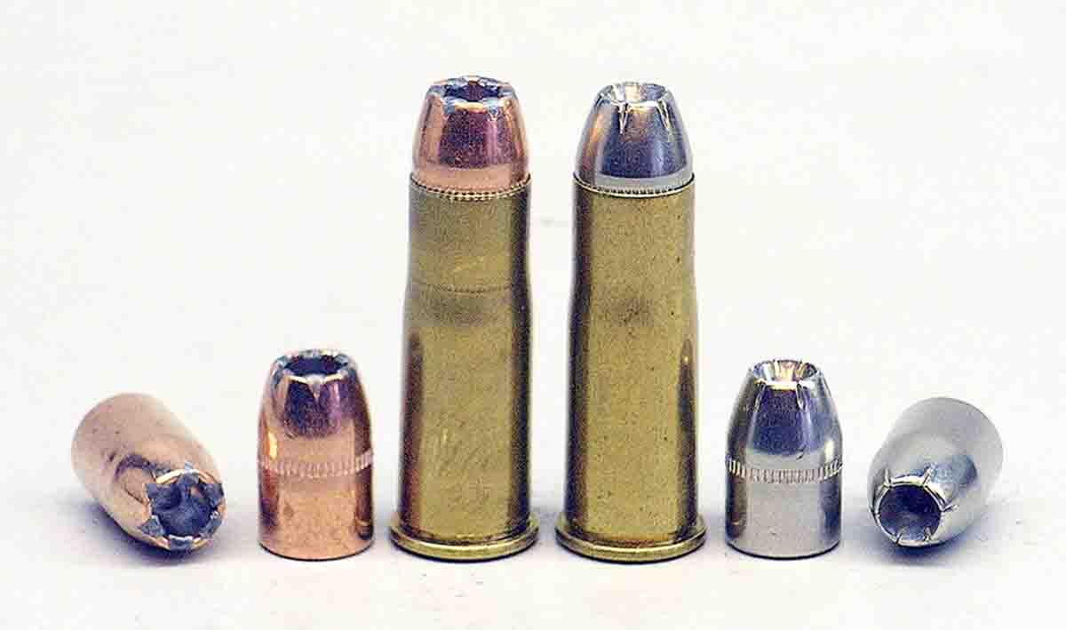 The .40-caliber Speer 180-grain Gold Dot (left) and Winchester 180-grain Silvertip (right) are shown in .38 WCF (.38-40 Winchester) handloads used in Colt single-action revolvers and Marlin Model 94 or Winchester Model 92 rifles.